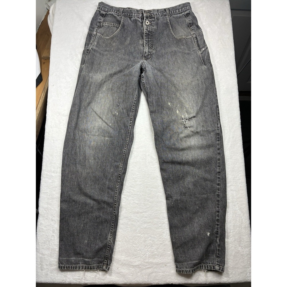 Vintage 90s GUESS USA Triangle Logo Pocket Jeans Mens 34x34 Dark Wash Y2K Denim